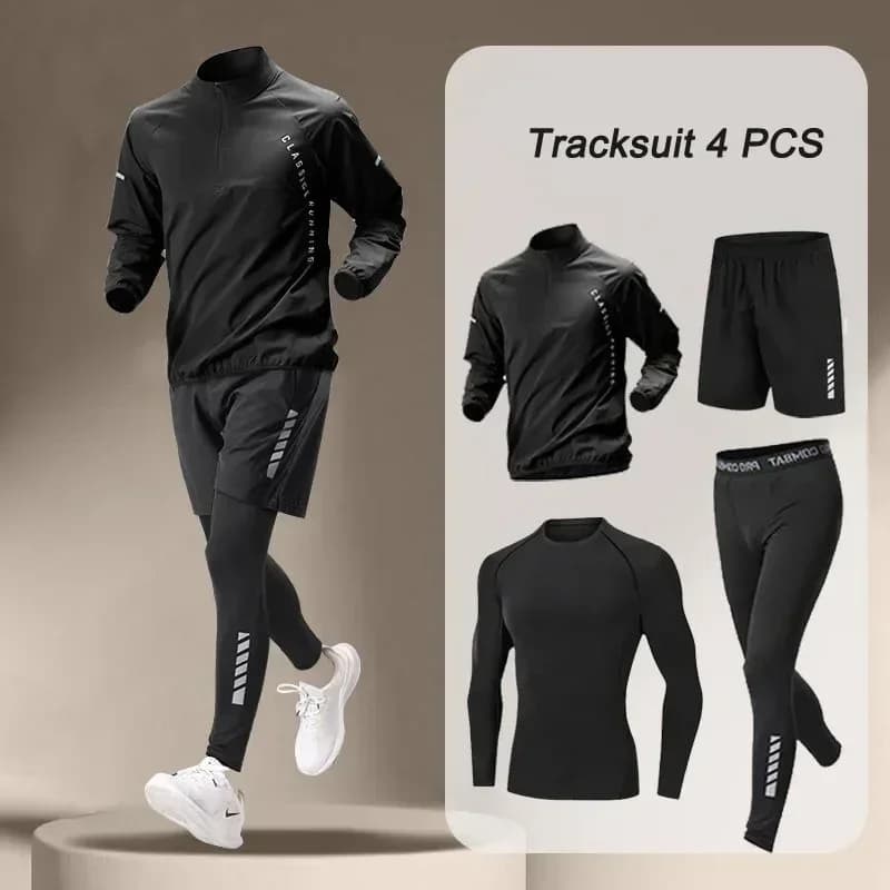 Spring Men's Quick Drying Half-Zip Jacket Set 1-4 Pieces Outdoor Ventilated Fitness Running Set Sports Jogging Pants Sportswear