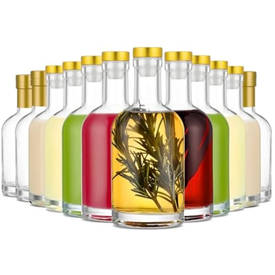 Confezione da 12 Bottiglie in Vetro con Coperchi, 375ml, Ermetiche e Antigoccia, Base Spessa, per Salsa Piccante, Vino, Kombucha, Acquavite, Sciroppo