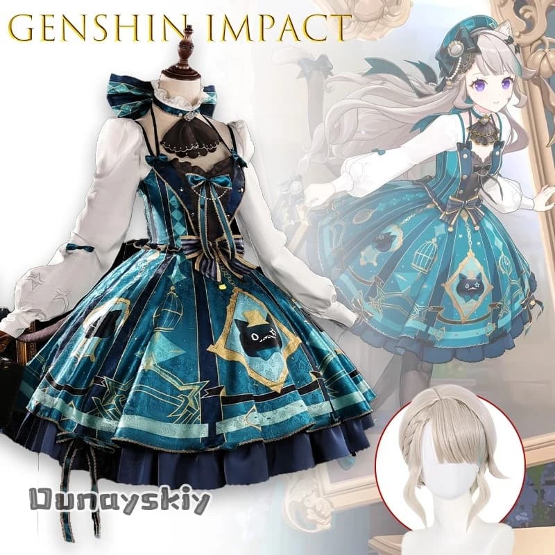 AGenshin Impact Lynette Coreano Cafe Linkage Costume Cosplay Anime Gamer Outfit Cappello Borsa Puntelli Fontaine Halloween {Yumekiri}