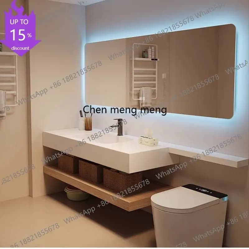 Mobile Bagno Moderno Marrone Stretto in Legno con Specchio Smart - Stile Europeo Q178