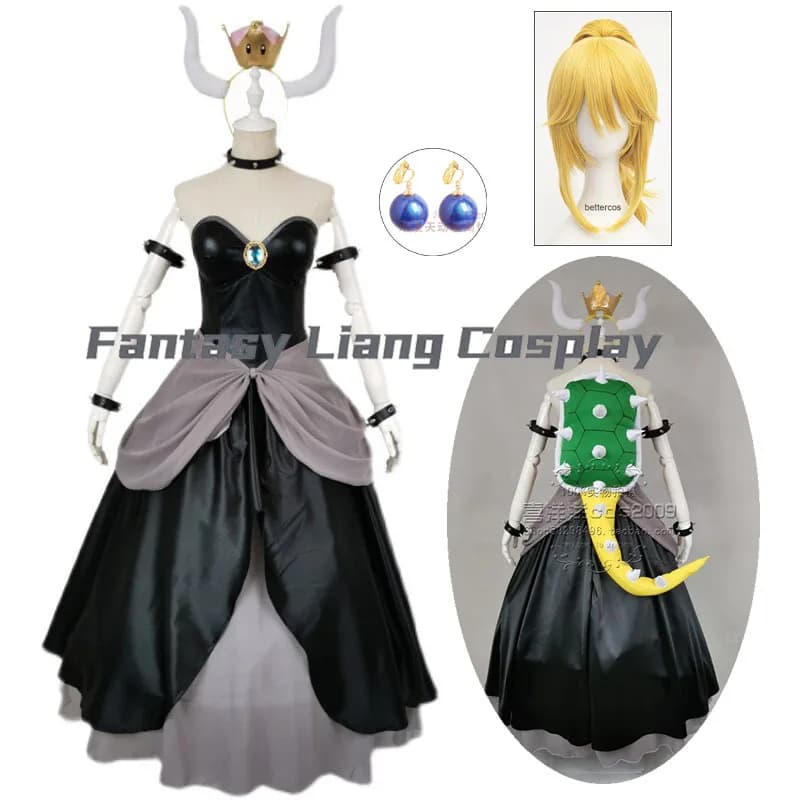 Princess Bowsette Princess Bowser Peach Saber Lily with Wig, Dress, Horn and Turtle Owl, Halloween Costumes for Women