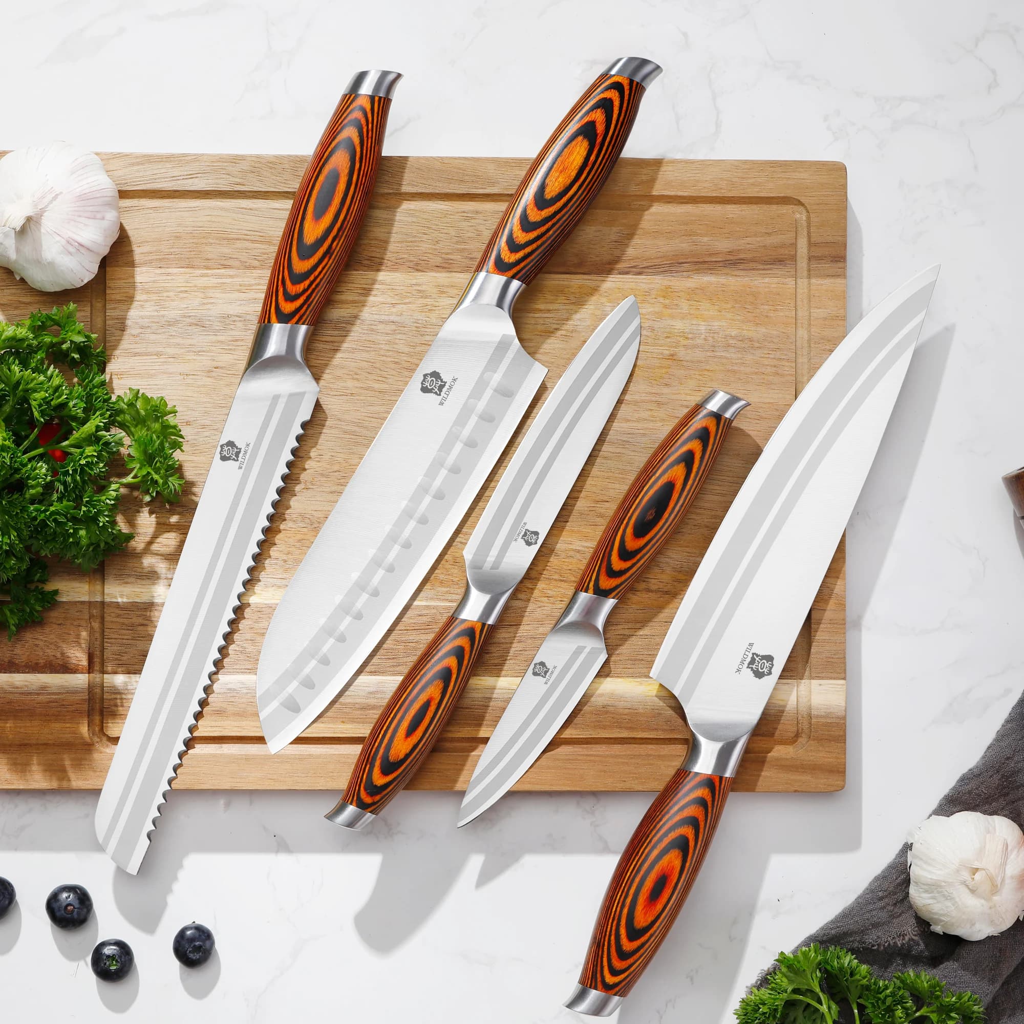 WILDMOK Kitchen Knife Set High Quality Sharp Stainless Steel Chef's Santoku Slicing Knives with Pakkawood Handle