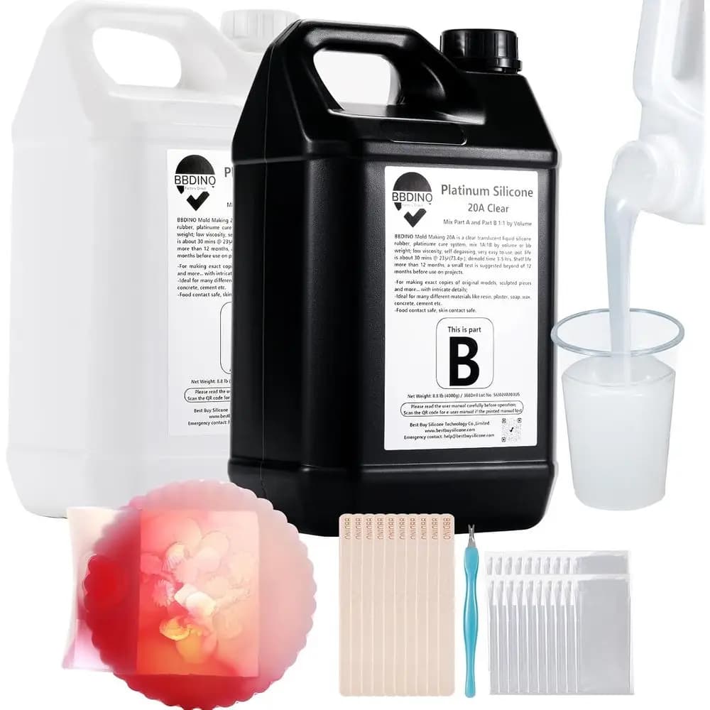 Kit di Stampi in Silicone Mg - Traslucido 20A - Stampi Liquidi in Silicone Mg di Grado Platino 2 Galloni 1:1 per Volume - Ideale per Resina/Silicone