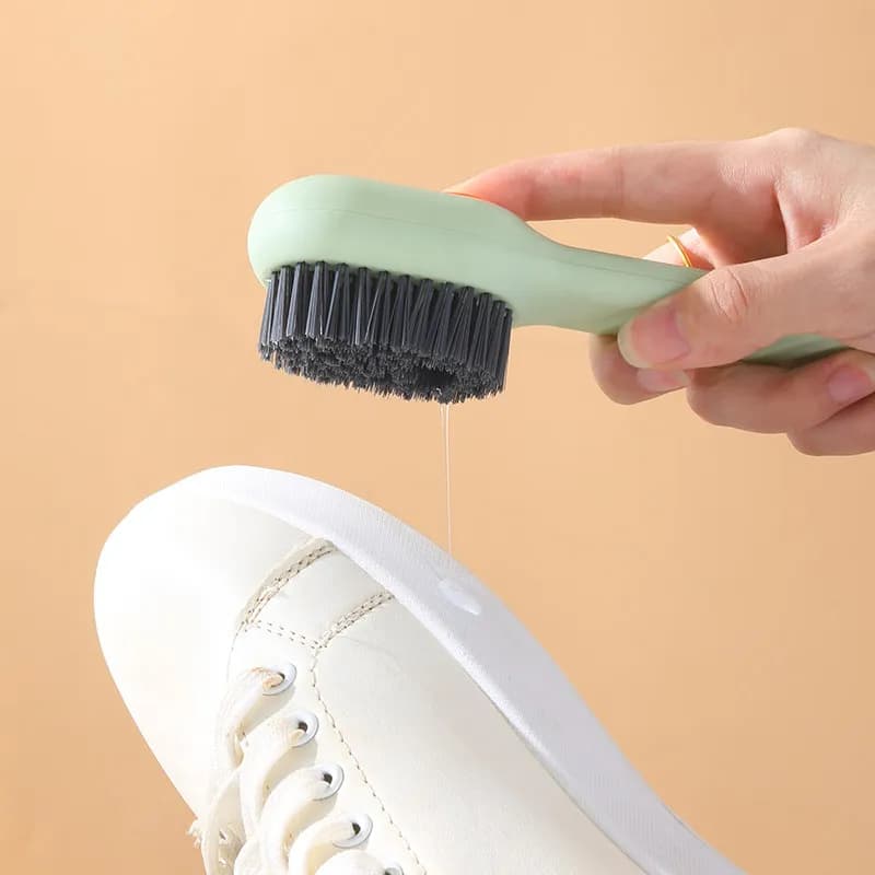 Multifunctional Press‑Type Liquid Shoe Brush Soft Bristle Long Handle Cleaning Brush for Shoes Clothes Household Supplies