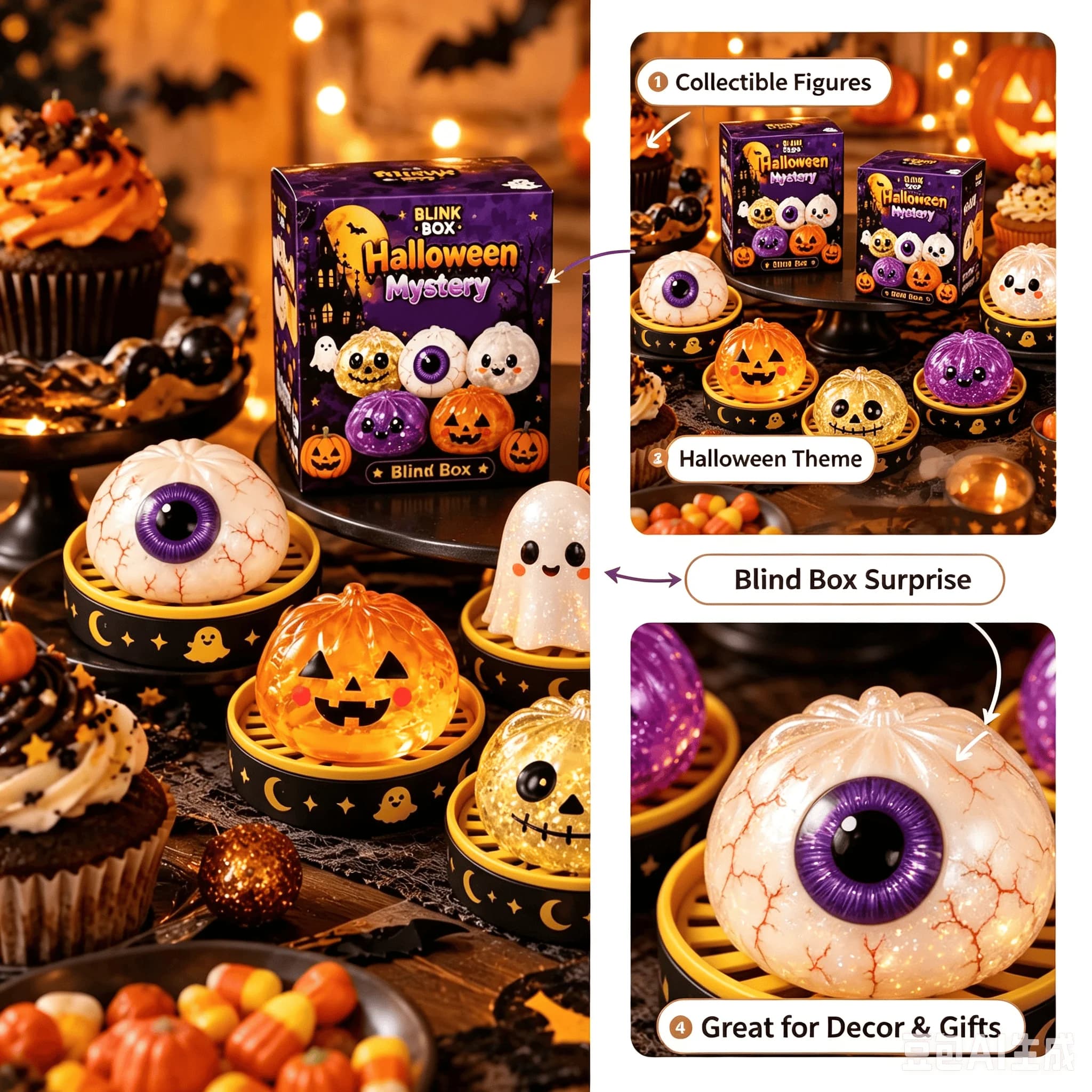 Halloween Theme Blind Box Dumpling Squishy Stress Ball Soft Pinch ASMR Sensory Stress Relief Toys Squeeze Release Anxiety Gift