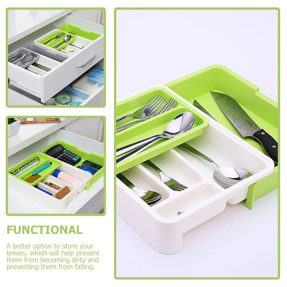 1Set Multi-Grid Cutlery Organizer Plastic Utensil Box Kitchen Knife Holder Wear-Resistant Tableware Storage Case Countertop