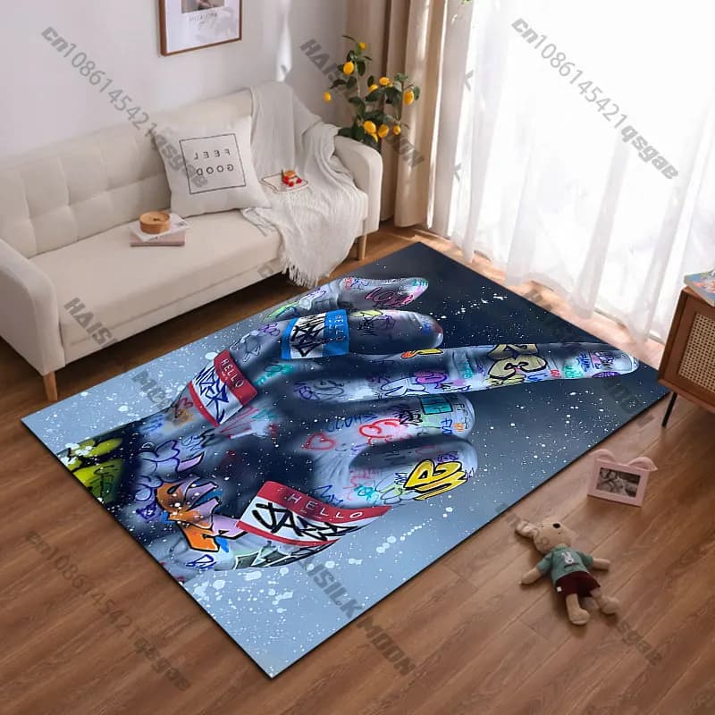 Rebel artistic carpet and urban expression, yoga carpet, decoration for living room, baby cat mat, zerbino, decorative carpet