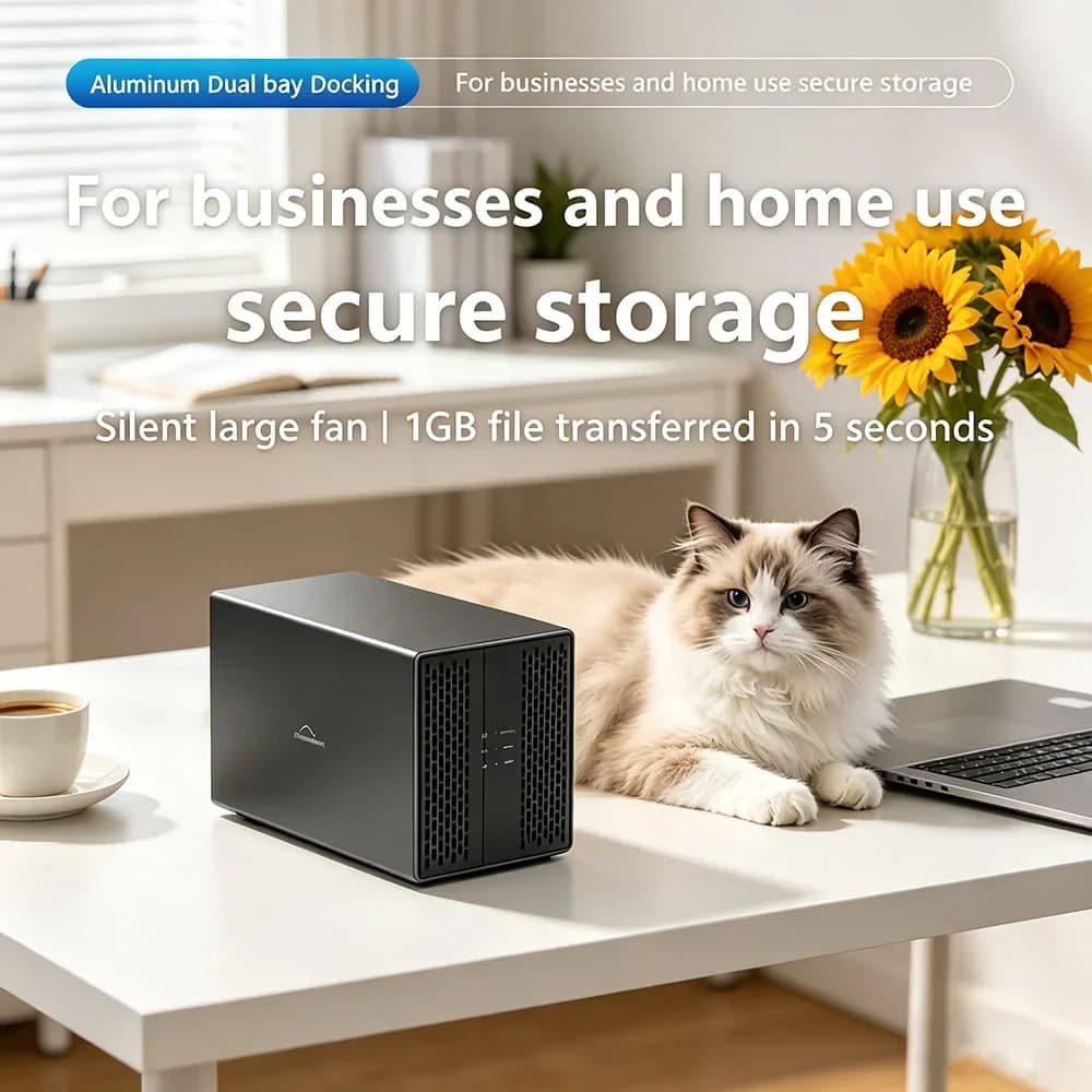 Box Esterno Professionale per Doppio Disco Rigido Tipo C, Dissipazione di Calore a Doppio Vano 3.5 USB 3.0, Case Server per HDD SATA Esterno