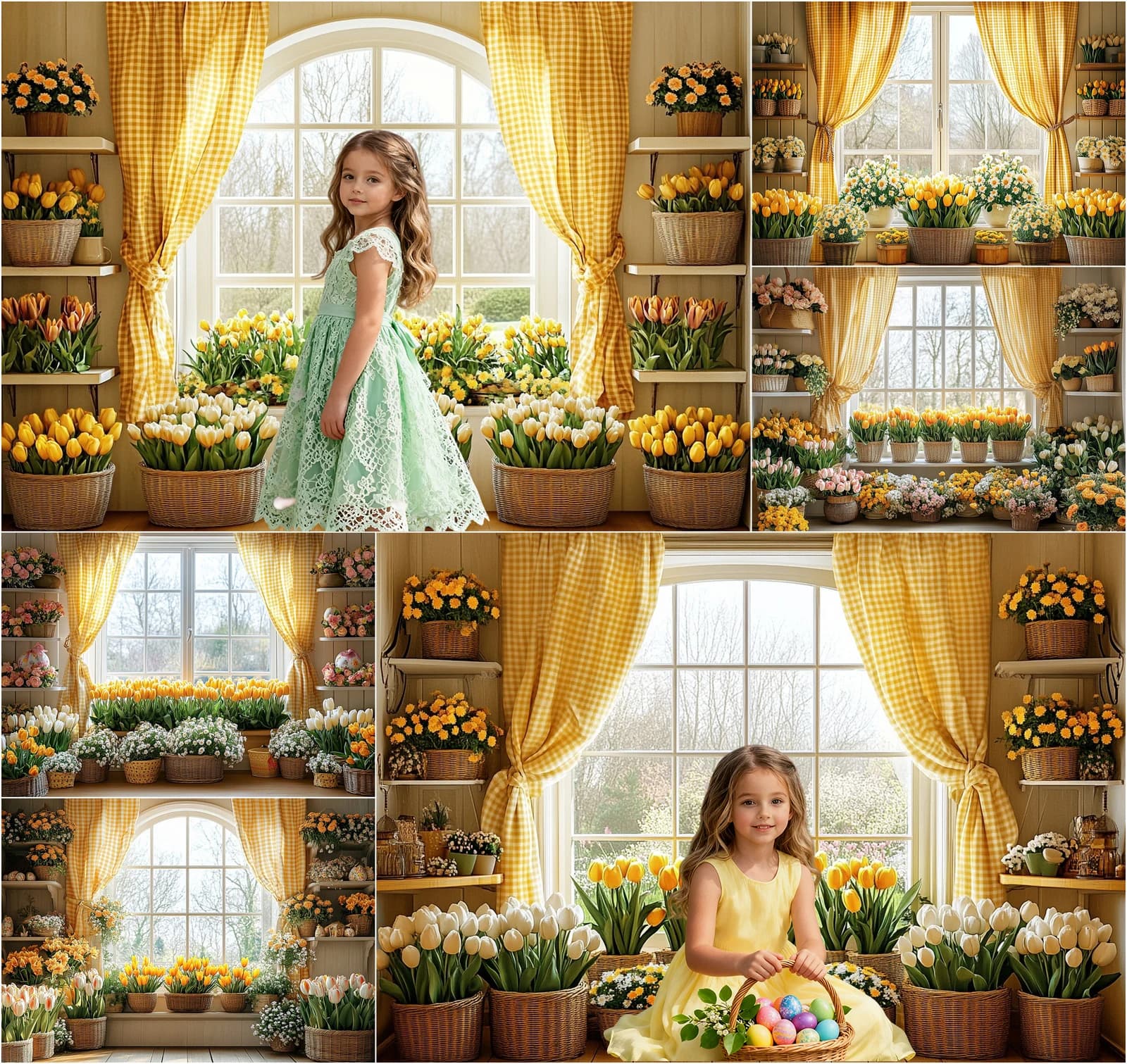 Mehofond Spring Photo Wallpaper Window Yellow Tent Tulip Green Floral Children Birthday party Background for baby shower