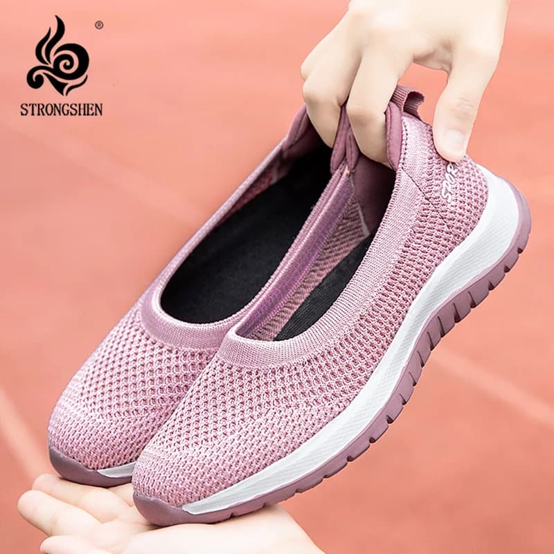STRONGSHEN scarpe basse da donna moda Mesh scarpe traspiranti estate Casual Slip on scarpe vulcanizzate scarpe da ginnastica da donna Tenis Feminino