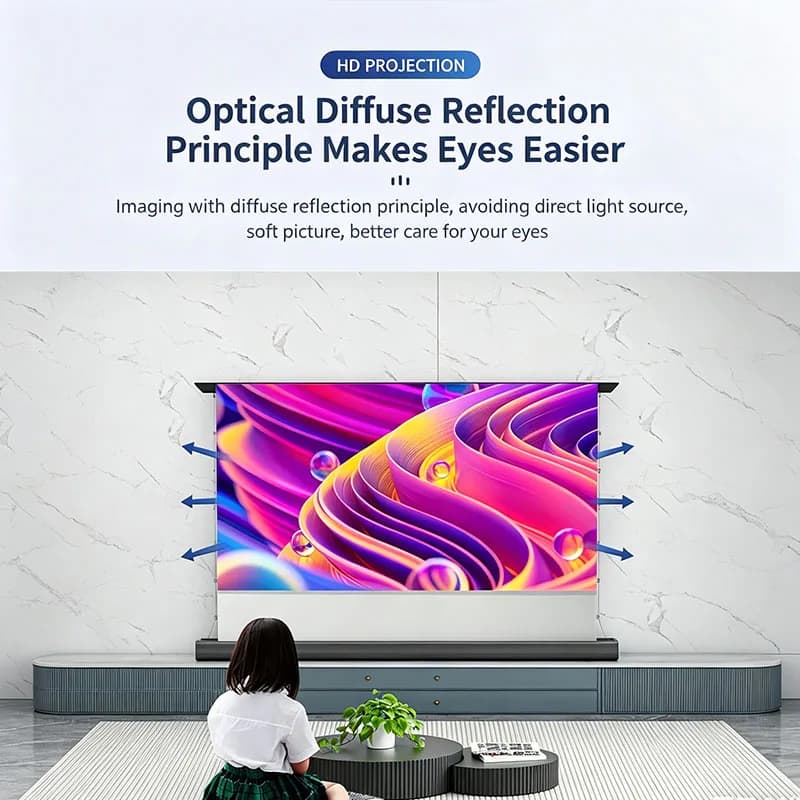 Fresnel ALR Motorized Floor Rising Projector Screen for Home Theater 4/8K Ambient Light Rejecting Foldable Auto Lift Stand