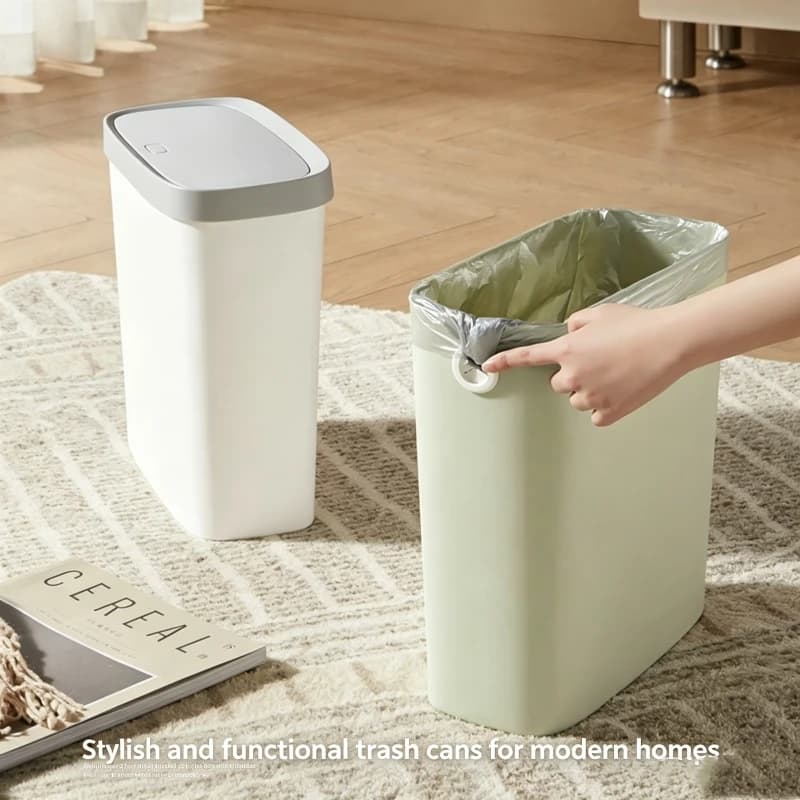 Nordic crevice trash can with lid, household bathroom crevice trash can, kitchen living room large capacity paper basket