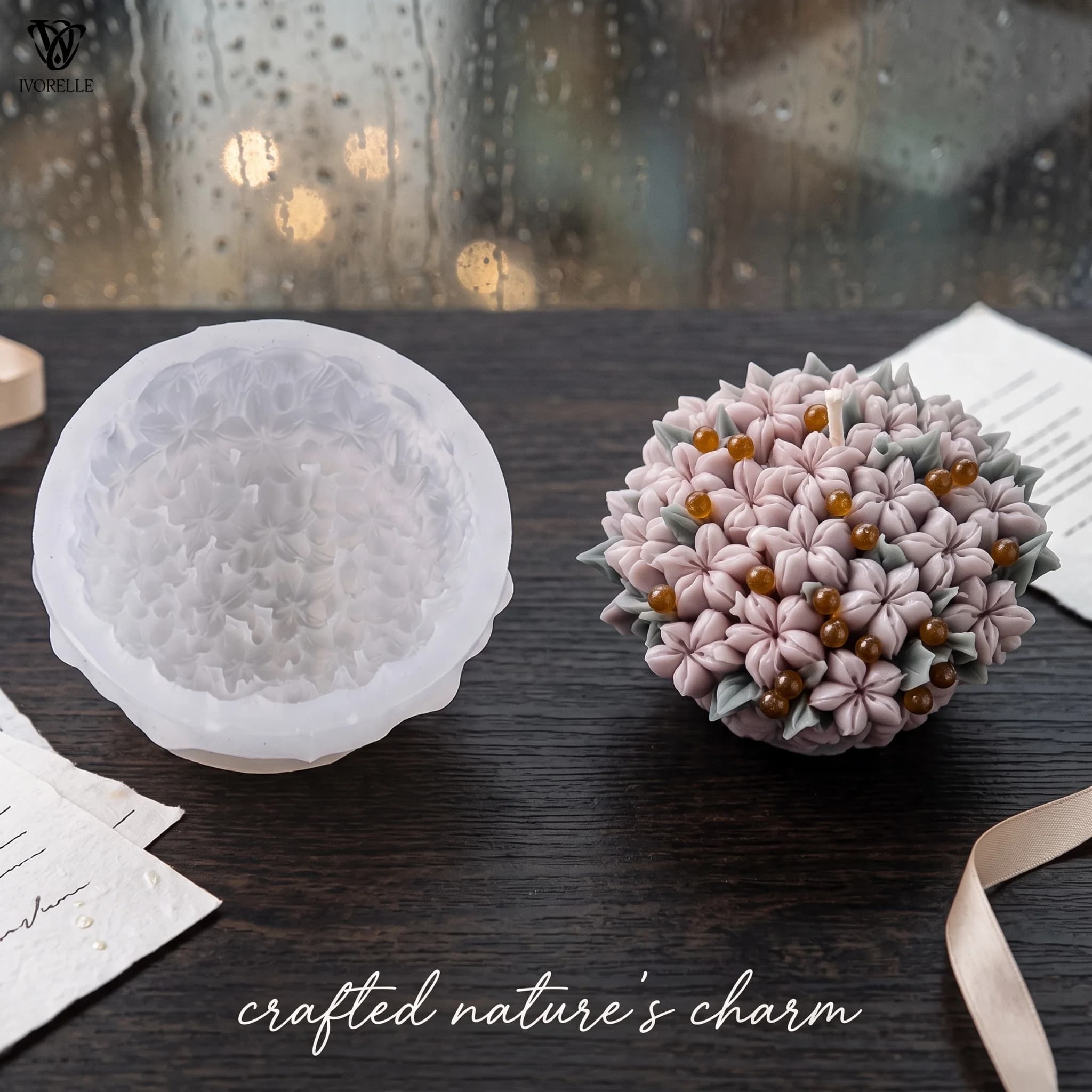 IVORELLE Floral Cluster Silicone Candle Mold Layered Five-Petal Flowers For Wax Resin Plaster Soap DIY Home Decor Craft