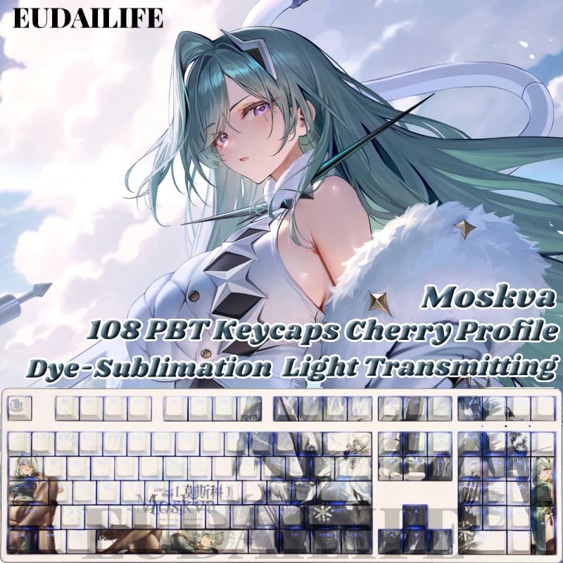 Set di Tasti Moskva 108 Azur Lane in PBT con Sublimazione DYE, Trasmissione della Luce, Compatibili con Switch Cherry Cross Axis per Tastiera Meccanica, Regalo per Otaku