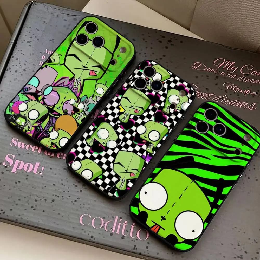 Cover Morbida Nera I-Invader Zim Anime per iPhone 17 16 15 14 13 12 11 X XR XS Plus Pro Max Mini