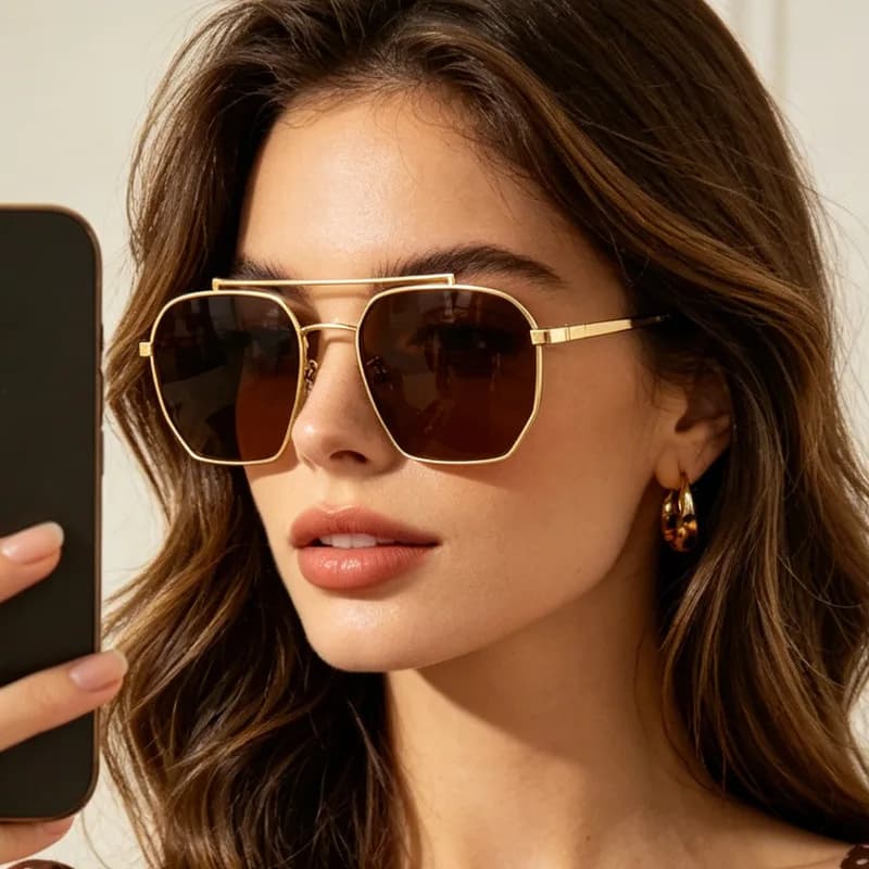 Nuovi Occhiali da Sole Polarizzati Estivi con Doppia Asta in Metallo e Montatura Poligonale Grande, Stile Alla Moda per Uomo e Donna