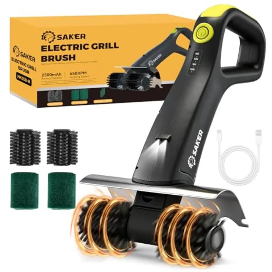 Spazzola Elettrica per Griglia con 450 RPM e Luce LED, Spazzola per Pulizia Griglia Anti-Groviglio con Rullo Resistente, Set Completo di 8 Spazzole