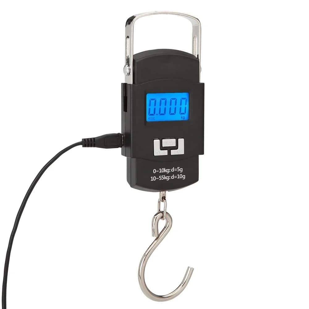 Bilancia Digitale Elettronica Ricaricabile con Gancio, 50kg/10g, per Pesca, Bagagli, Viaggi, Cucina