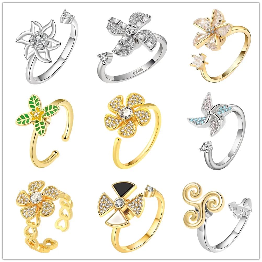 Anello di fidanzamento con mulino a vento rotante con diamante per donna Anello con spinner aperto regolabile per sollievo dall'ansia anillo antiestres