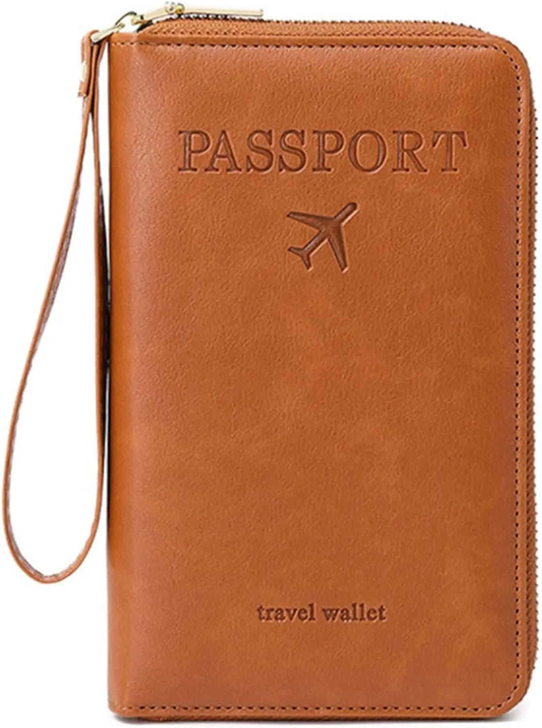 Porta Passaporto RFID con Scomparti per Carte per Viaggi - Custodia Impermeabile in Ecopelle Marrone con Cerniera