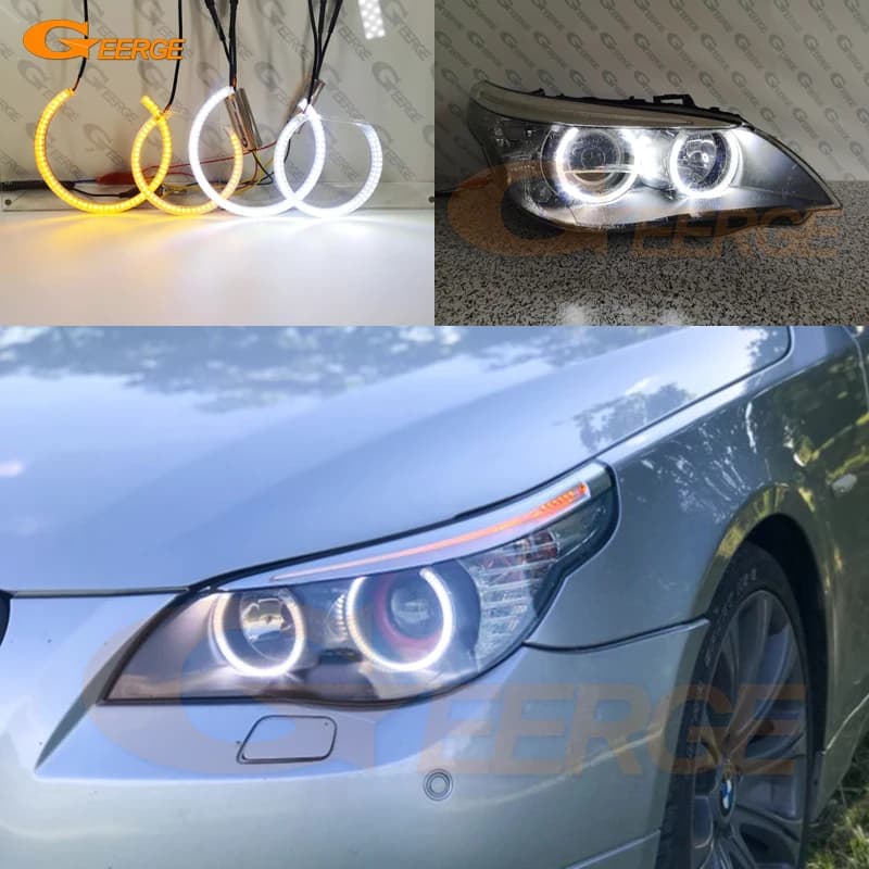 Per BMW Serie 5 E60 E61 LCI 528i 530i 535i 550i M5 Ultra Luminoso Switchback DRL Indicatori di direzione SMD LED Angel Eyes Kit Halo Anelli
