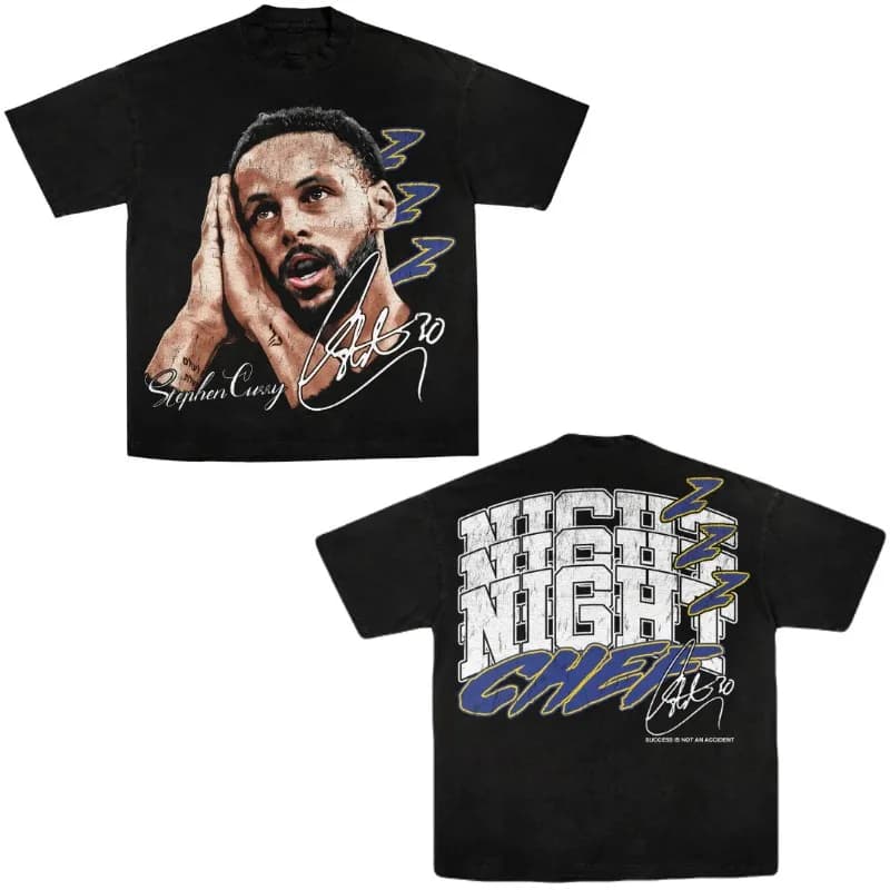 T-shirt in cotone con motivo Goodnight della superstar del basket Curry, molto venduto in estate, abbigliamento sportivo alla moda per adulti e bambini