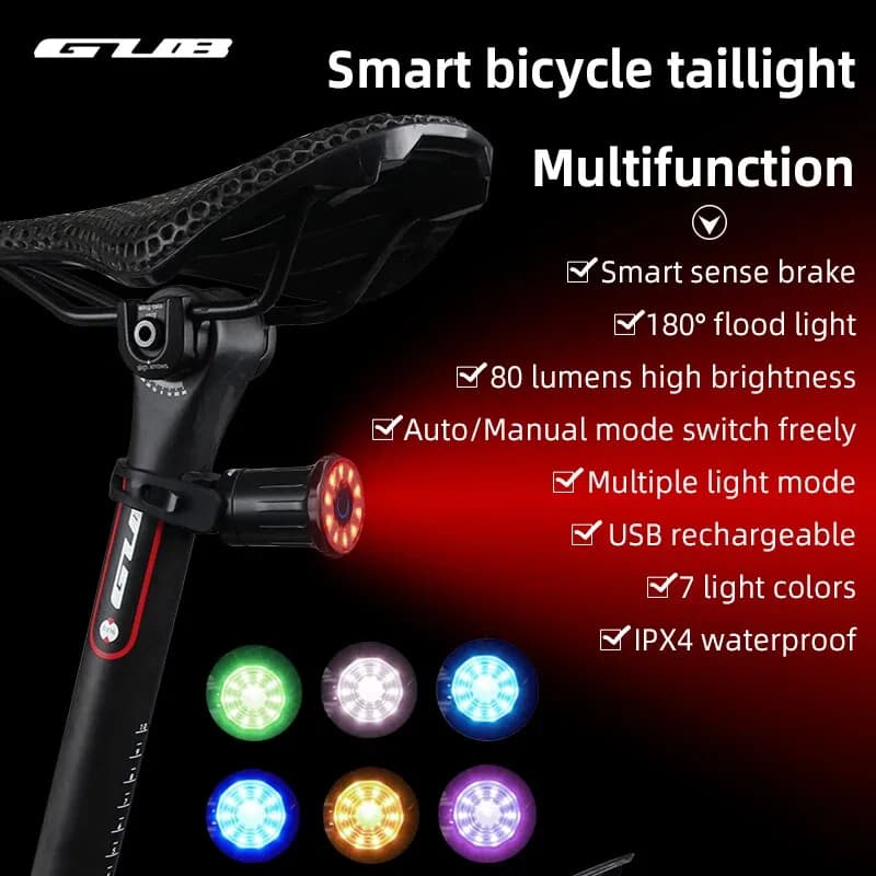 GUB Bike Smart Brake Fanale posteriore 80 lumen Torcia posteriore USB ricaricabile IPX4 Impermeabile MTB Spia stradale Led Ciclismo Bi