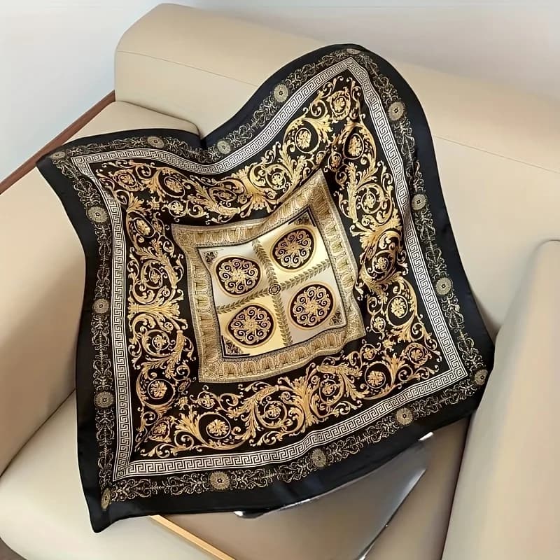 27.56 inch retro printed square scarf, silk thin imitation smooth neck scarf, elegant style women's headscarf