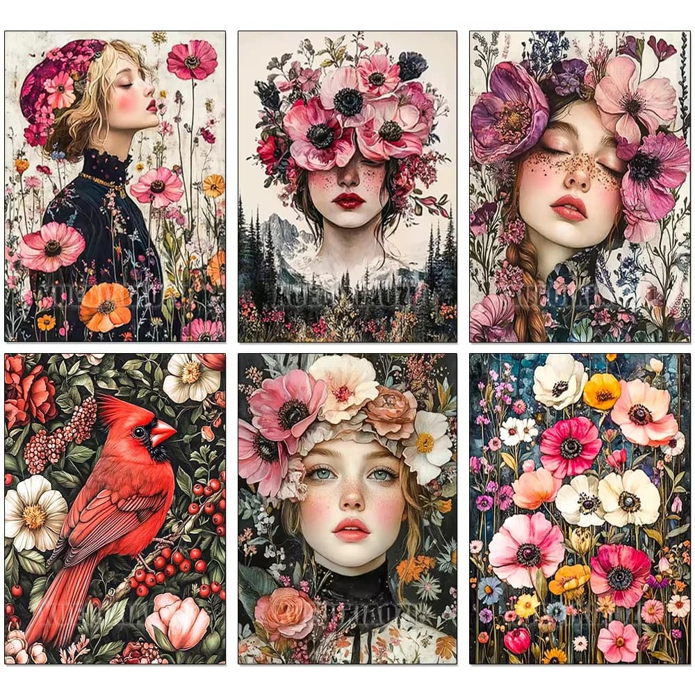 Quadro Diamantato 5D Fai da Te Donna e Fiori Mosaico Ricamo Punto Croce Kit Completo Nuovo Arrivo 2026 Decorazioni Casa