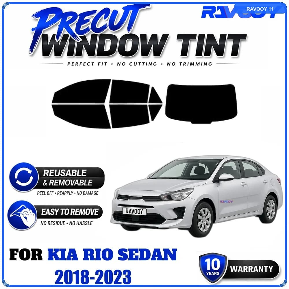 RAVOOY Precut Window Tint, Reusable Removable EPU Film, Custom Fit for Kia Rio Sedan 2018-2023, UV Heat Protection
