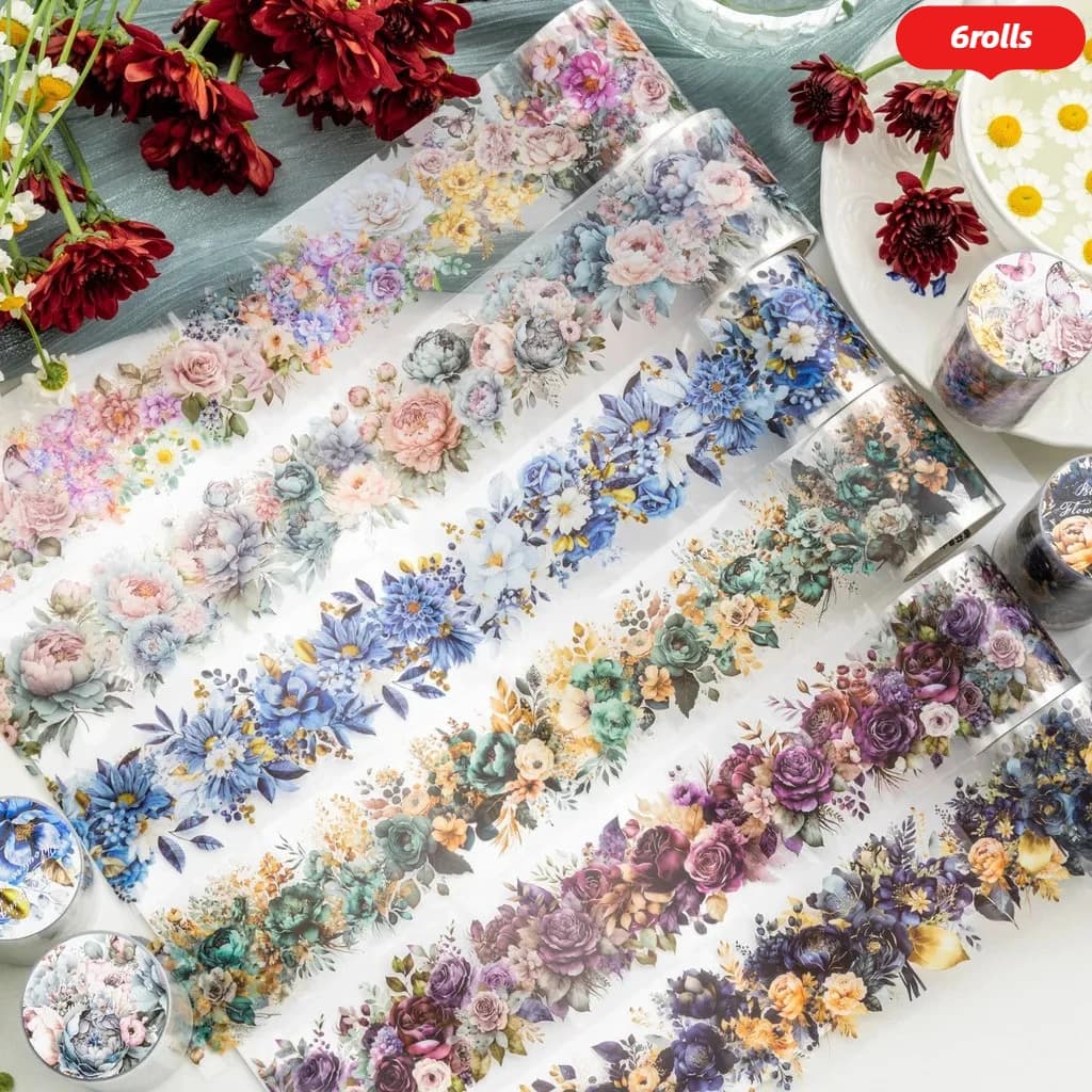 Journamm 6 rotoli di nastri per fiori Decor Spazzatura Ufficiale Collage Album fotografico Scrapbooking fai da te Adesivi per nastri abbellimento di cancelleria carina