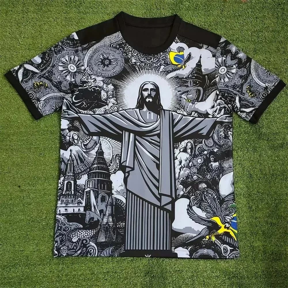Maglia da Calcio Edizione Speciale Brasile Estate 2026 Nera Grigia Traspirante ad Asciugatura Rapida Girocollo Manica Corta