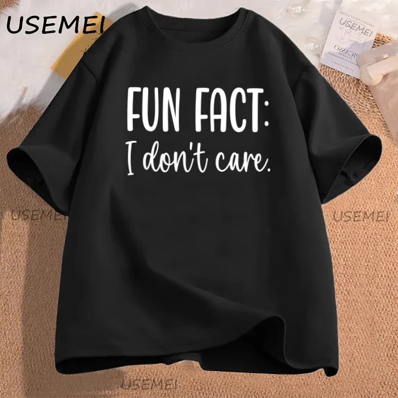 Fun Fact I Don't Care Tshirt Donna Donna Sarcastico Divertente T-shirt T-shirt grafiche Umorismo per adulti Abiti estetici Oversize