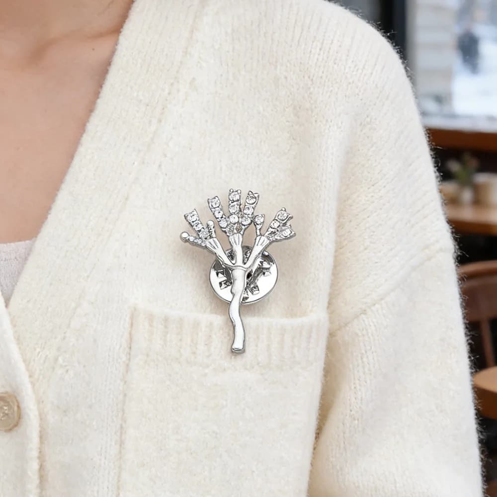 Silver Tree of Life Brooch with Rhinestones Elegant Lapel Pin for Women Coat Dress Accessories Badge Fashion Dating Brooch