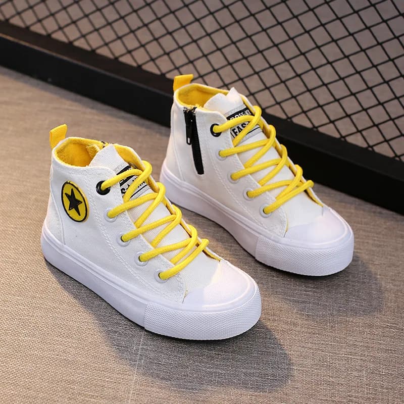 Autumn Spring Kids Canvas Table Shoes High Top Girls Bottom Flat Shoes Casual wearable outdoor racing shoes for kids