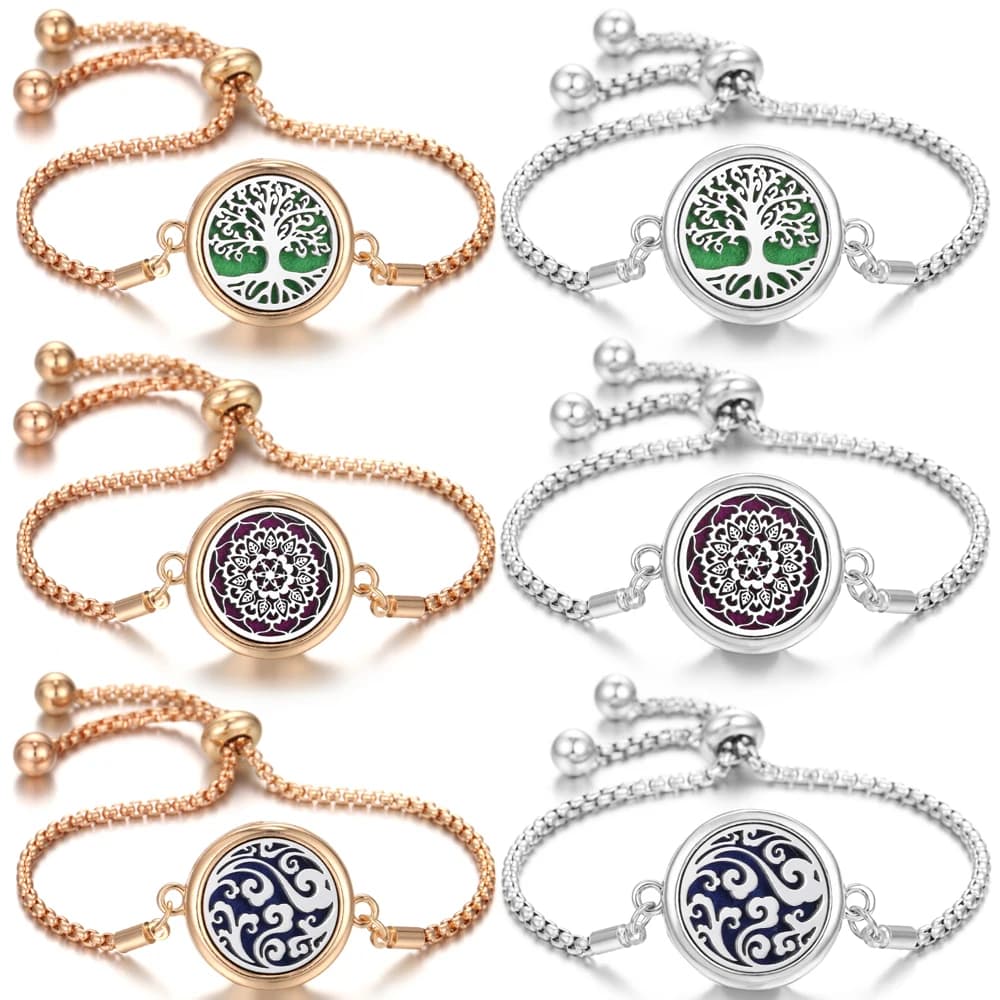 Nuovo braccialetto diffusore per aromaterapia Bracciale diffusore di oli essenziali Bracciale con medaglione per profumo in lega di acciaio inossidabile per donna
