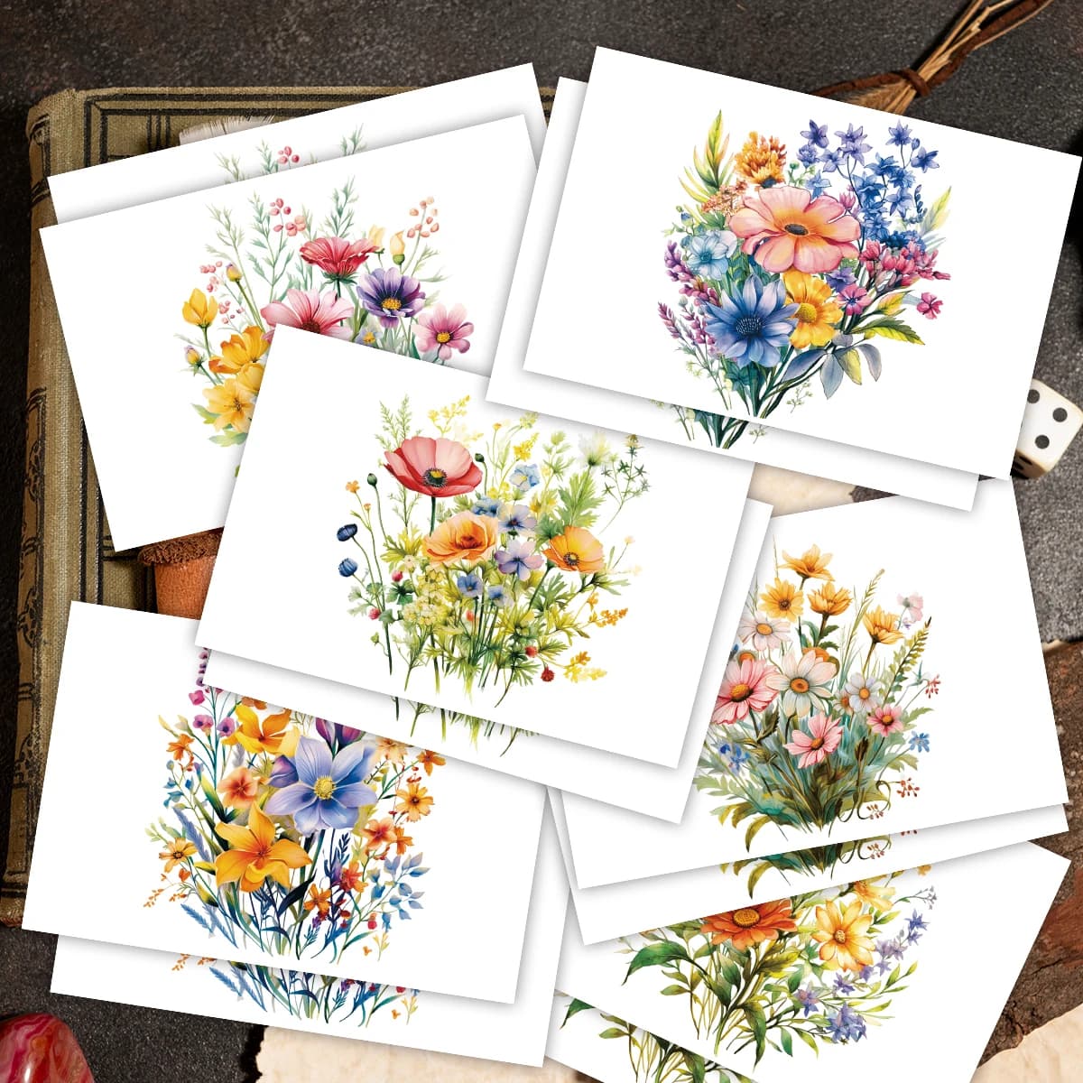 12pcs Retro Flower Design Greeting Cards With Envelopes Wildflower Note Cards For Birthday, Friendship Day, Congratulations Gift