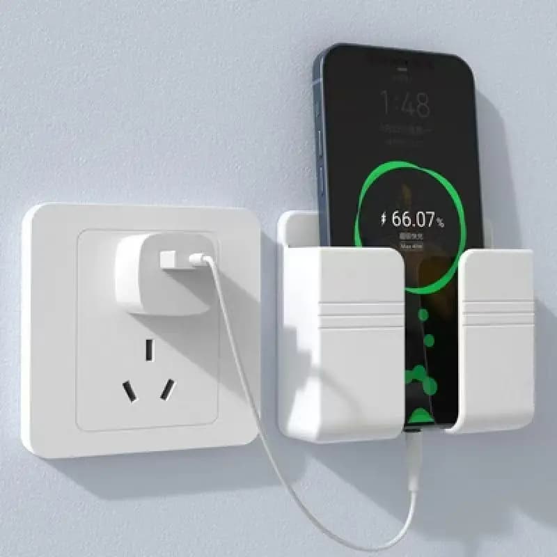 Wall Mount Phone Holder Polychromatic Punch Free Wall Mobile Phones Charging Stand Lazy Sticky Remote Control Storage Box