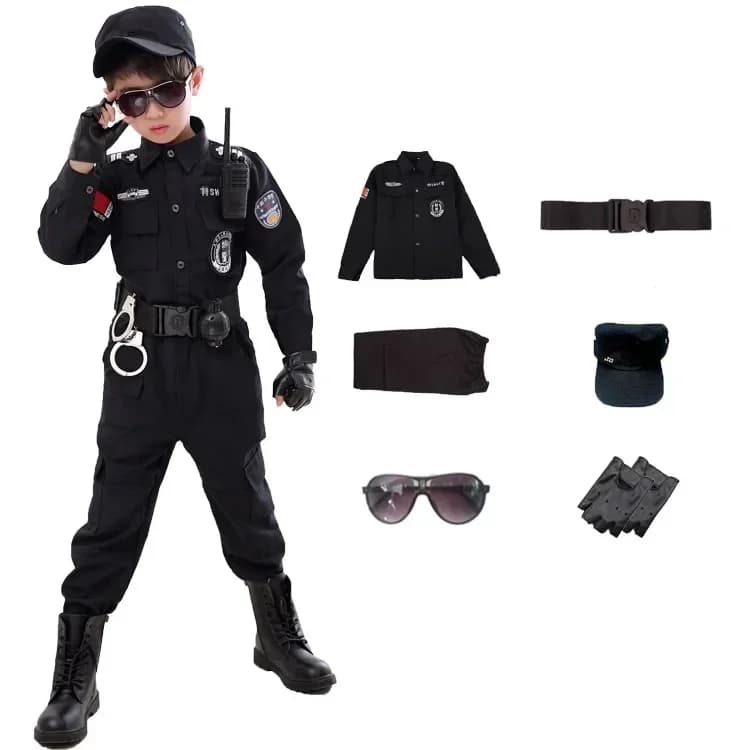 SWAT bambini Halloween poliziotto costumi Cosplay bambini carnevale uniforme della polizia 110-160cm ragazzi polizia dell'esercito soldato 7 pz/set