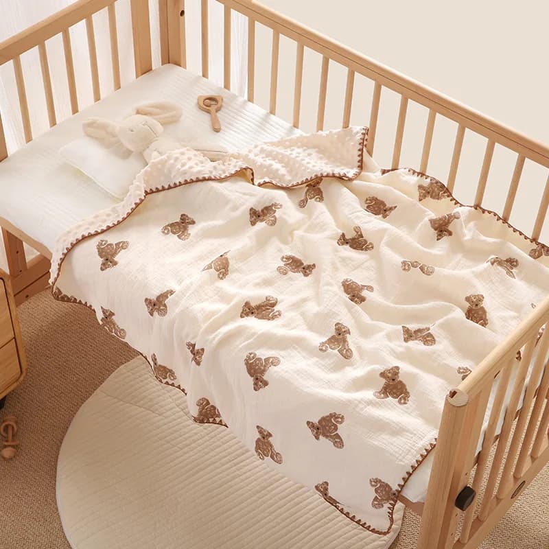 Coperta per neonato a doppio strato con stampa di cartoni animati Coperta per passeggino per bambini in flanella Coperta per bambini in garza di puro cotone morbida e traspirante