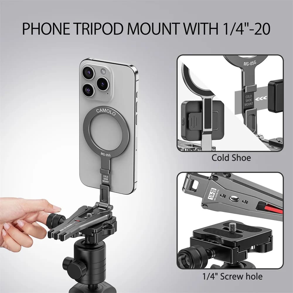 HOT Magnetic Phone Holder Stand With Fence-Mounted+1/4 Cold Shoe Tripod Mount For Magsafe iPhone 17 16 15 14 13 12 Pro Android