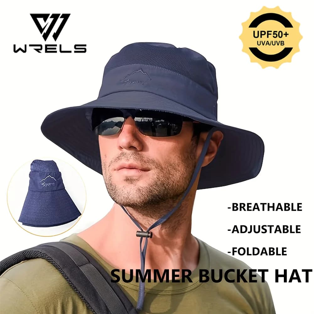 Summer Bucket Hat Breathable Sweat-Wicking Anti-UV Outdoor Fishing Hiking Hat Adjustable Foldable Quick Dry Travel Sun Cap