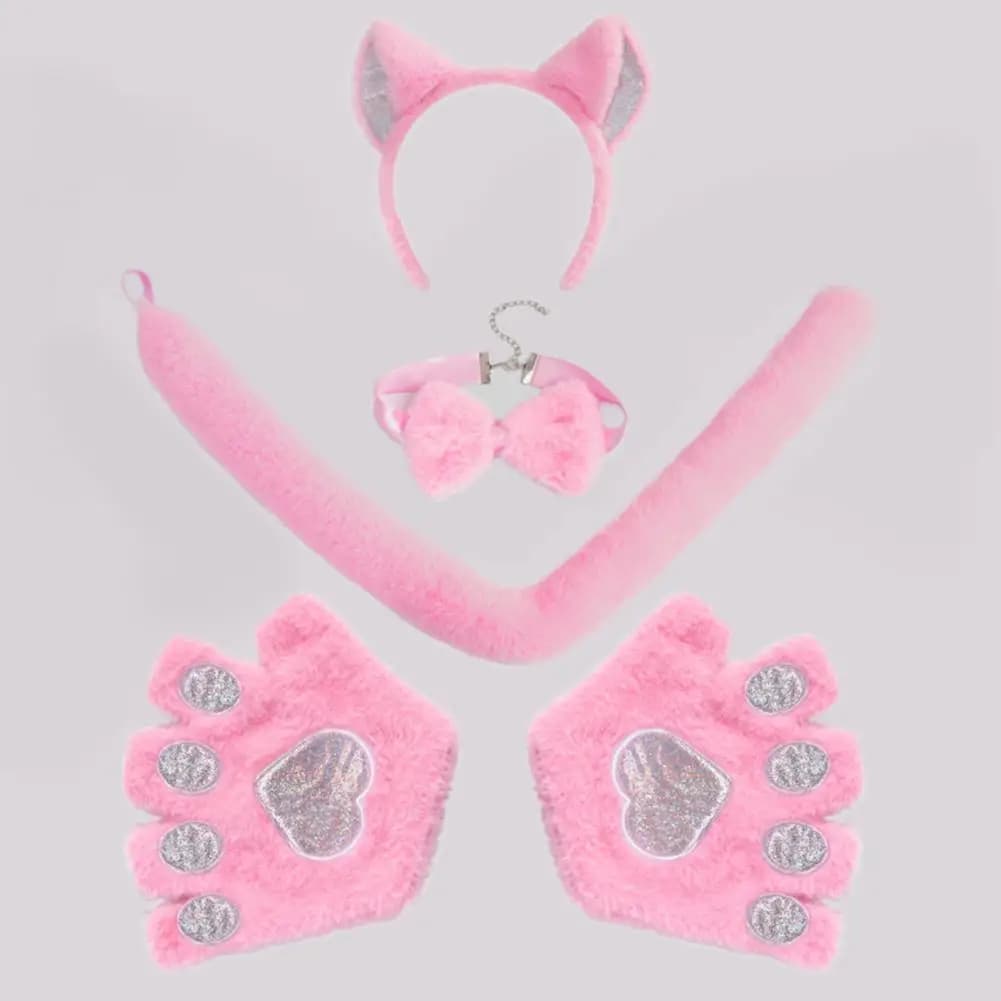 Set cosplay per gatti, set cosplay per gatti in peluche con farfallino, fascia per coda, puntello per spettacoli di Halloween, per spettacoli fotografici di fumetti per gatti