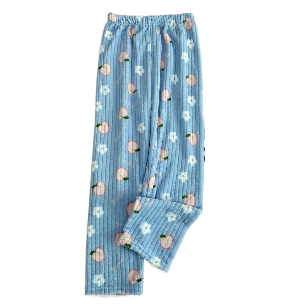 Pantaloni Pigiama Kawaii con Fiocco, Vita Alta, in Pile Corallo, Tessuto Elastico, Comodi e Spessi, per Donna e Ragazza