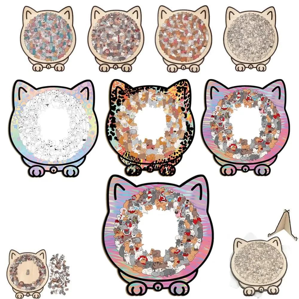 Puzzle a forma di gatto color Morandi da 135 pezzi Puzzle per gatti color macaron Ornamenti Puzzle in legno per gatti