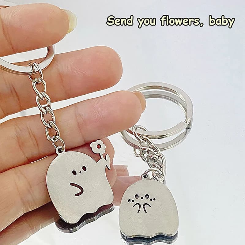 Moda cartone animato fantasma coppia portachiavi ciondolo carino piccolo fantasma portachiavi borsa accessori gioielli per gli amanti migliori amici regali