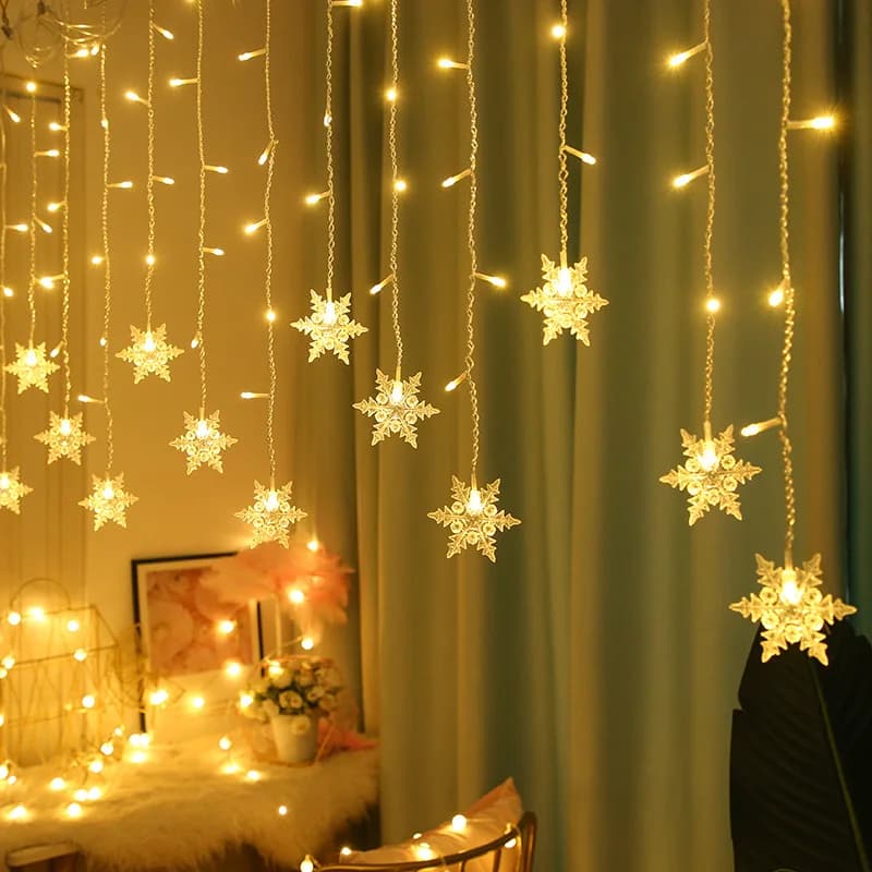 Luci per tende a LED con fiocco di neve natalizio da 3,5 m con spina UE/Regno Unito Le feste festive possono essere collegate ai lucine ondulate