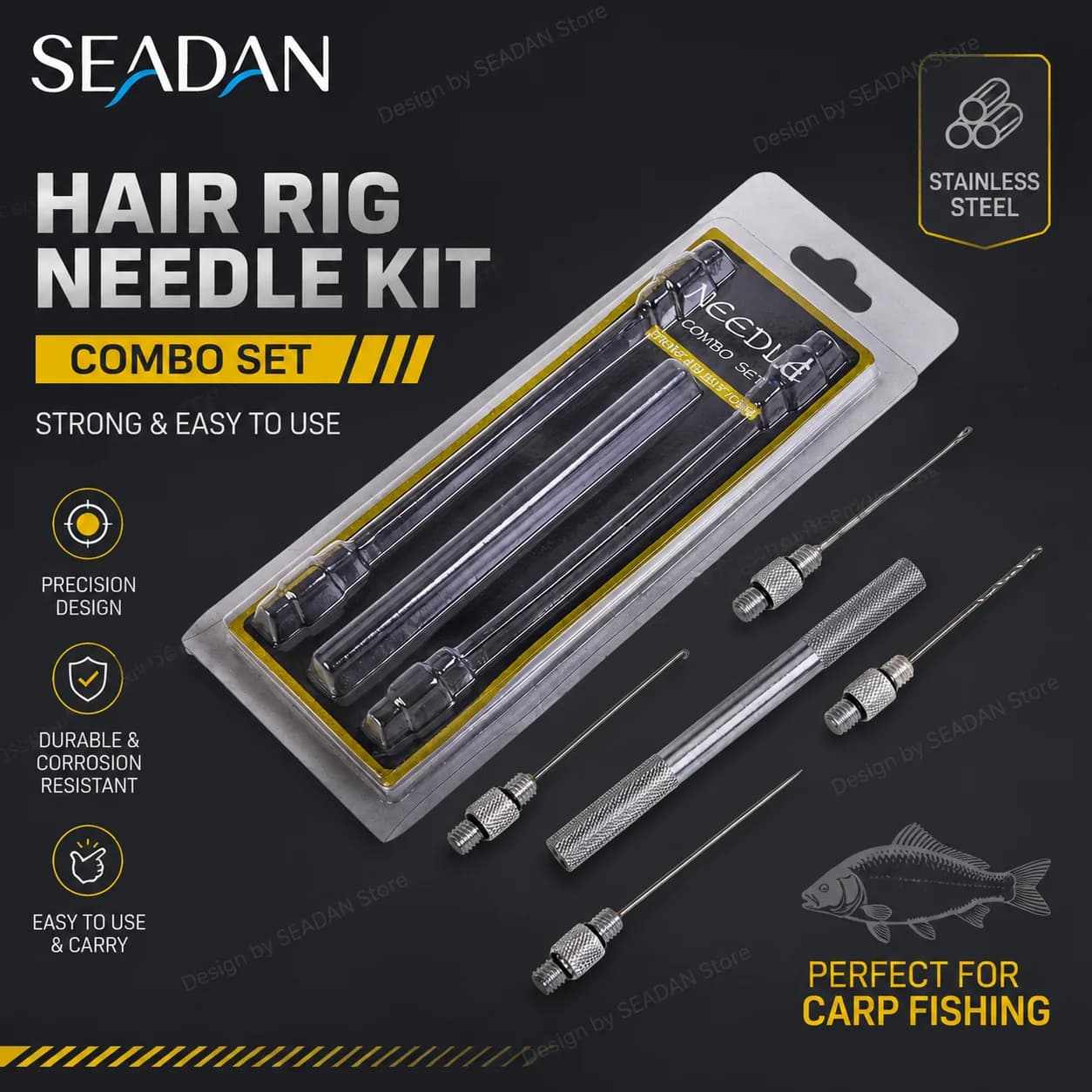 4-in-1 Euro Carp Fishing Hook Threader Interchangeable Needles Boilie Punch Drilling Knotting Tool Carp Fishing Accessories