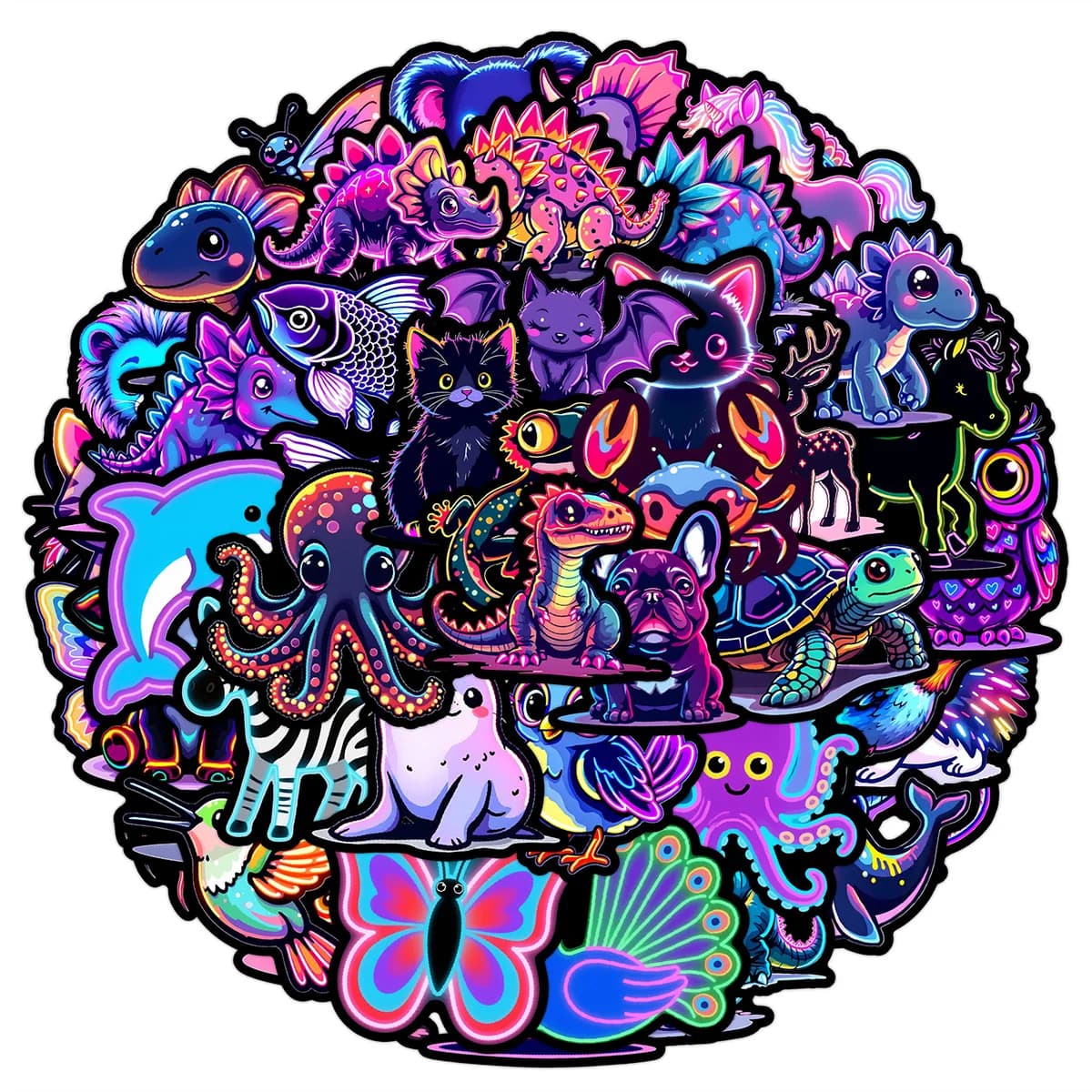 50 pezzi adesivi animali luce al neon decalcomanie per laptop notebook skateboard chitarra casco adesivi estetici fai da te regali creativi
