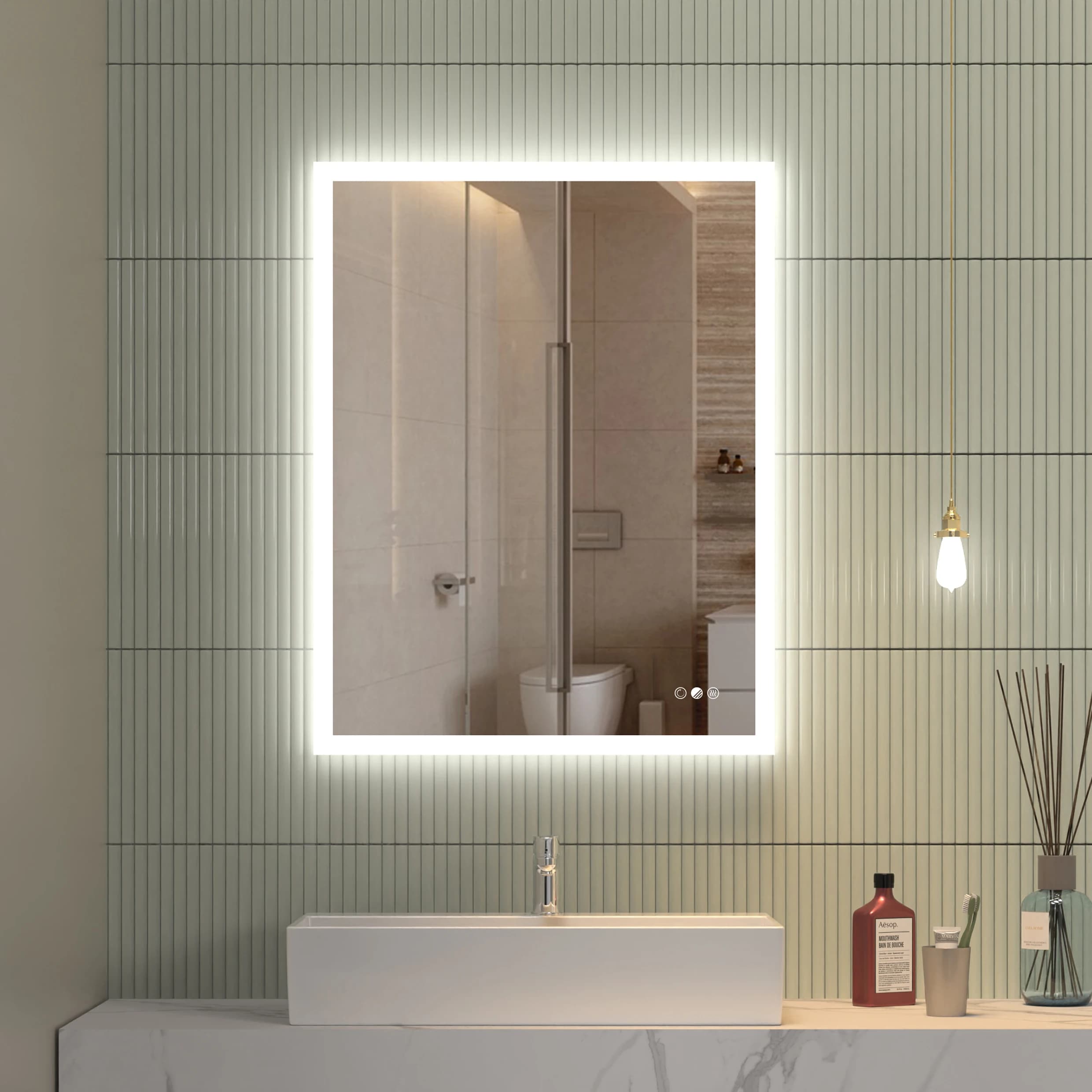 Specchio LED Intelligente da Parete Antiappannamento per Hotel di Lusso, Retroilluminato Senza Cornice, con Interruttore Touch, Design Moderno per Bagno